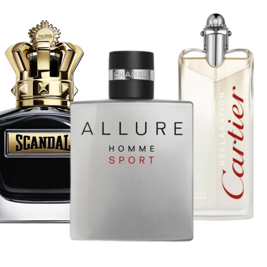 cofanetto di 3 Fragranze: Allure Homme Sport, Jean Paul Gaultier Scandal, e Cartier Déclaration, tutti da 100 ml